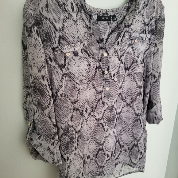 Apt. 9 Large Snakeprint Chiffon Henley Roll Tab Blouse Top Shirt Gray - Picture 3 of 13